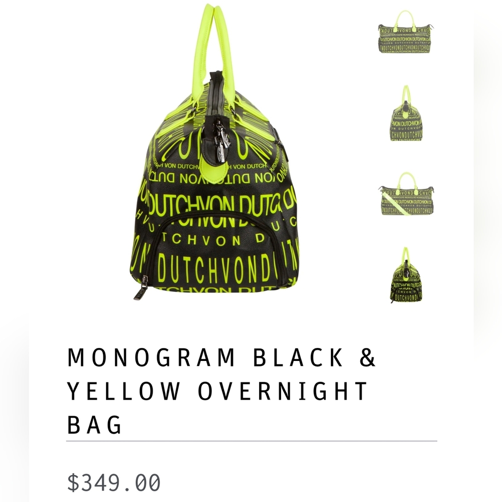 Black & Yellow Monogram Von Dutch Overnight Bag